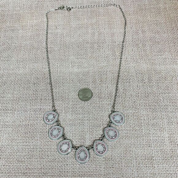 Silver Pink Gray Crystal Statement Necklace - Picture 1 of 2